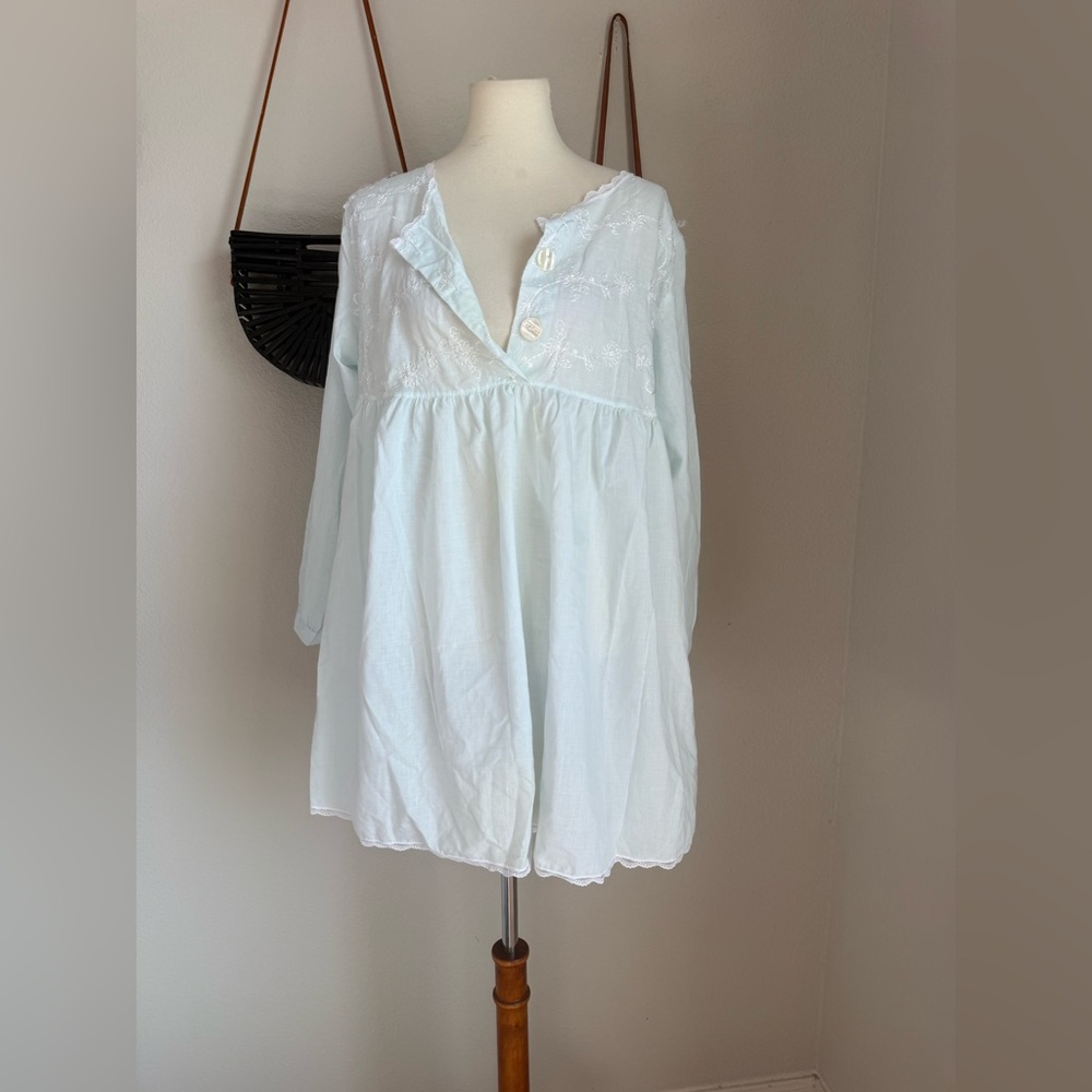 Vintage Cachet Floral Button Long Sleeve Babydoll Nightie, Size Medium (12-14)